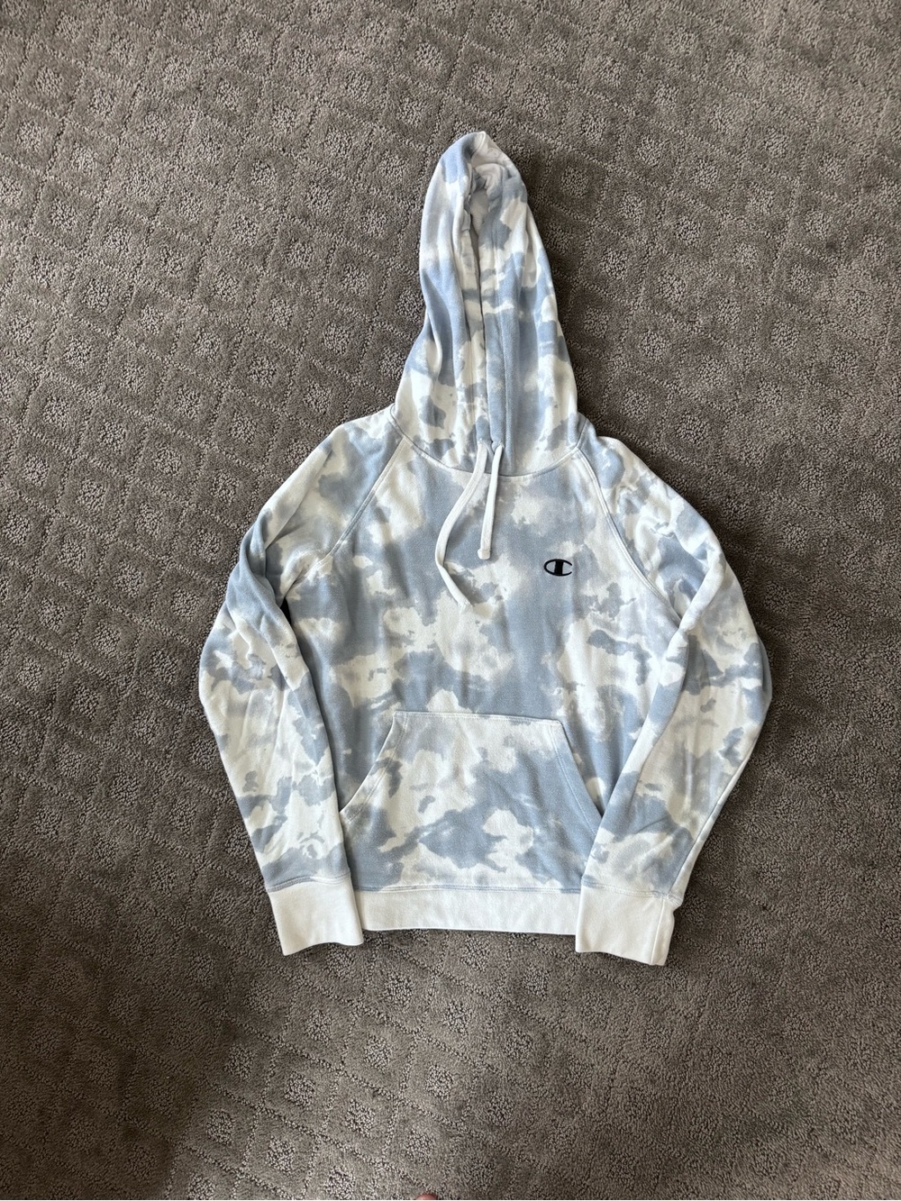 Women’s Champion Light Blue & White Tie Dye Hooded Sweatshirt size S